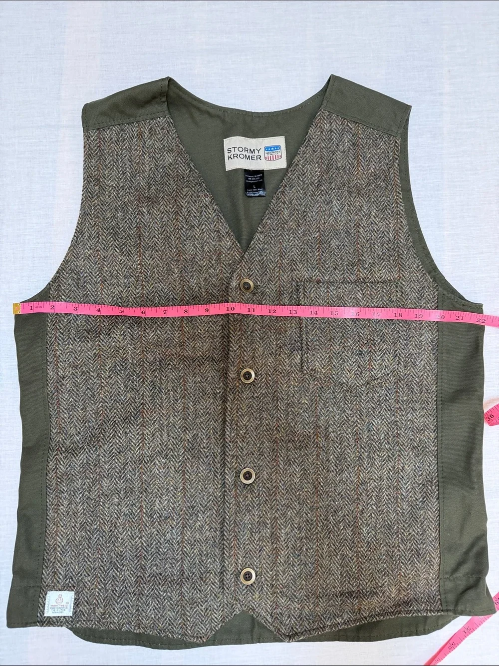 Stormy Kromer Harris Wool Tweed Uptown Herringbone Men's Vest Olive & Brown Sz L